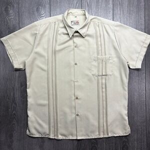 Vintage San Lorenzo Guayabera Shirt Mens 42 Tan Beige Short Sleeve Pleated